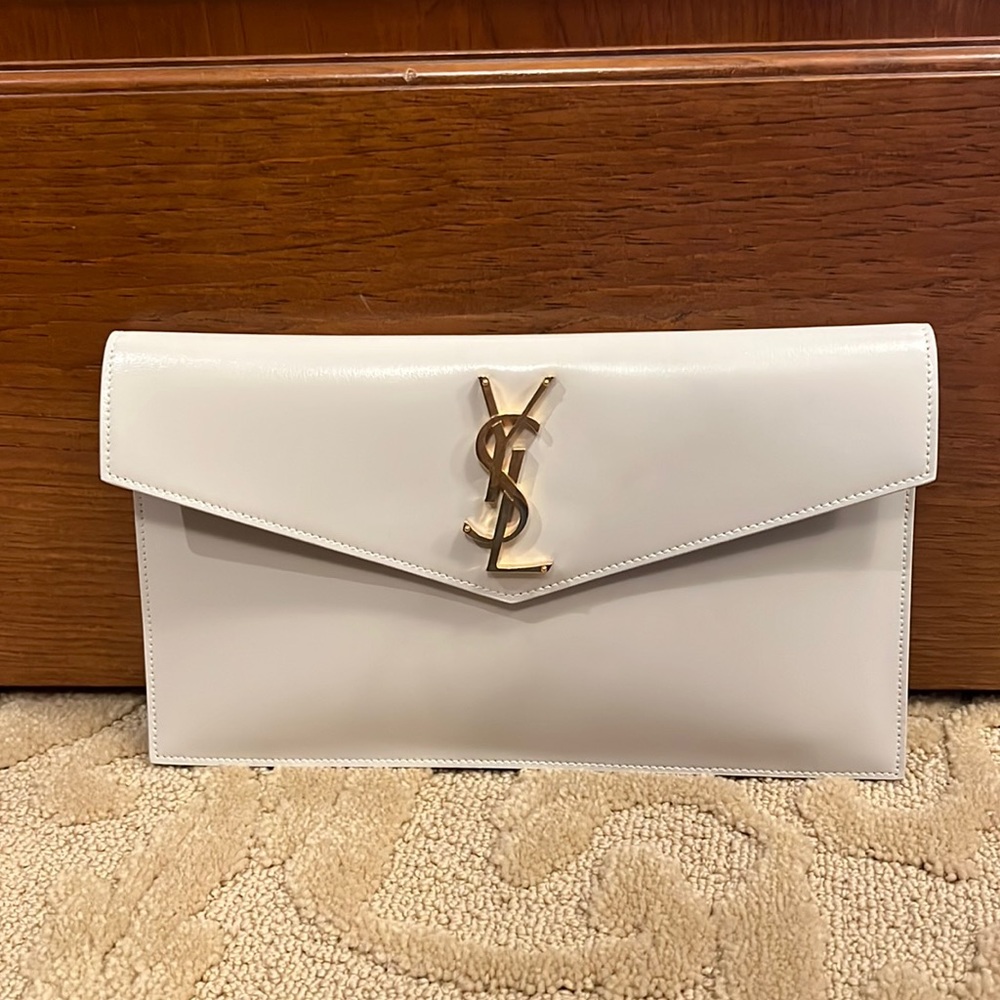 Authentic Uptown Medium YSL Monogram Grain de Poudre Pouch Bag